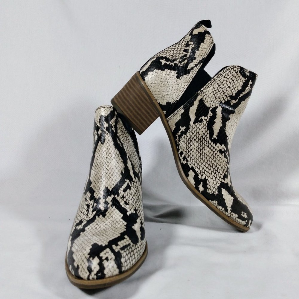 Dr. Scholl's Snake Print Ankle Booties in Black and Cream